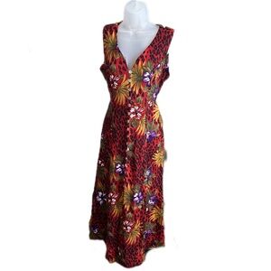 Vintage Scarlett Red Floral and Anima Print Maxi Dress Size 8 Petite